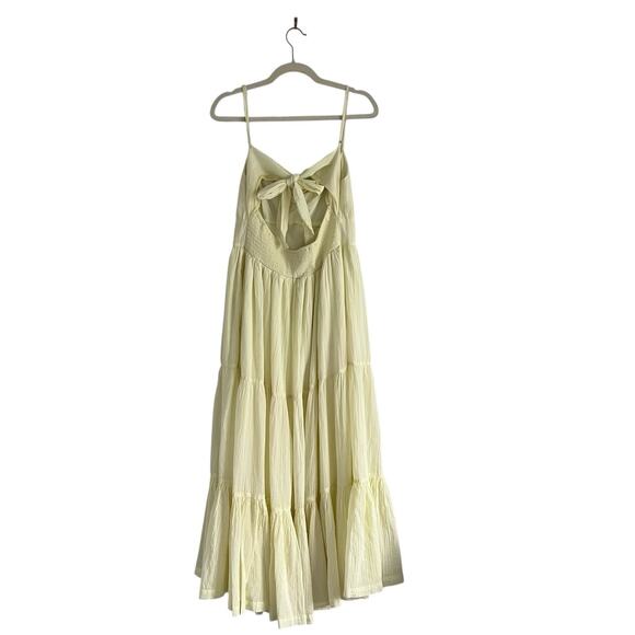 American Eagle Tiered maxi Dress tie back yellow Sz L Boho chic Milkmaid Prairie - Picture 4 of 10
